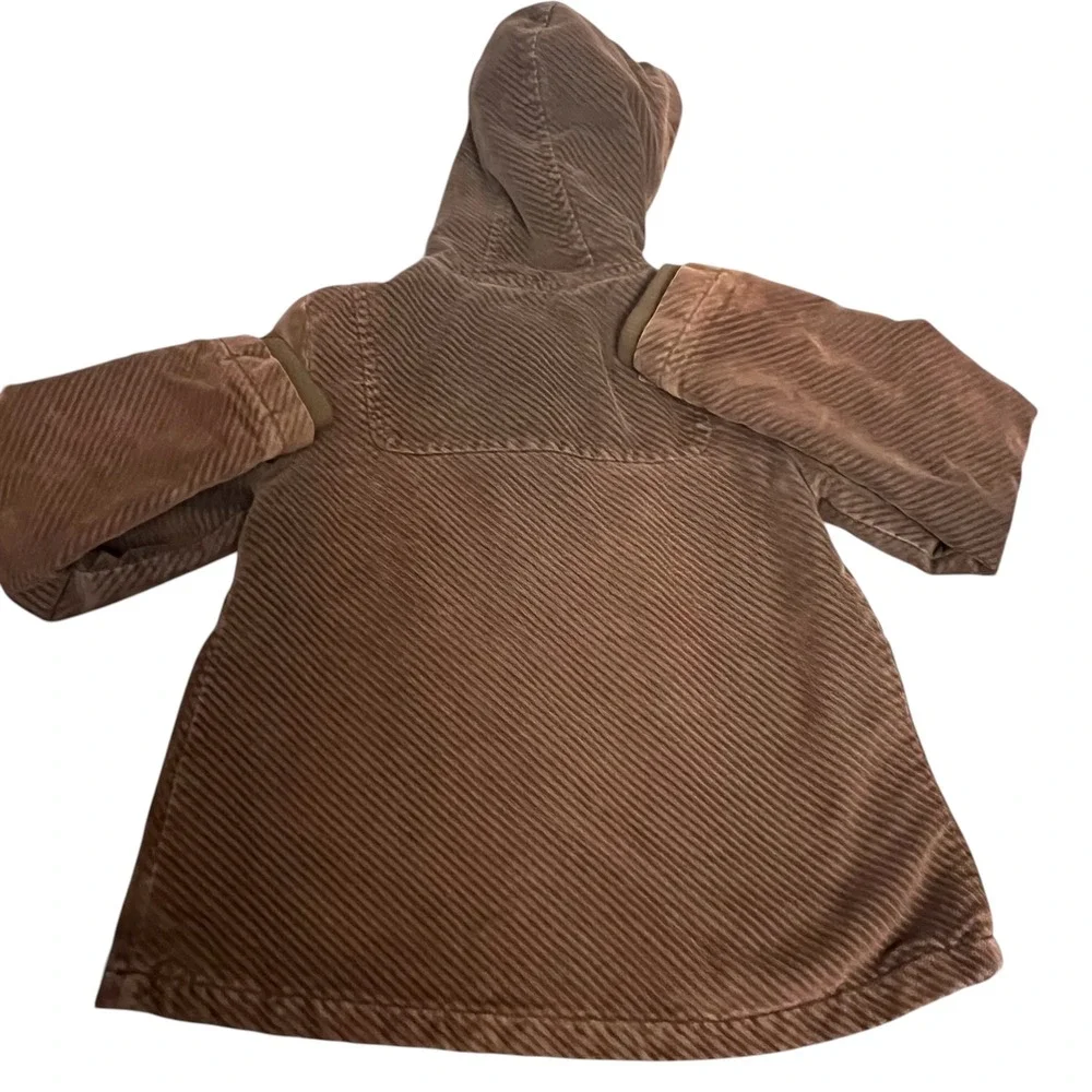 Old Navy Kids Brown Corduroy‎ Toggle Duffle Coat Hooded Plaid Fleece Lined Large